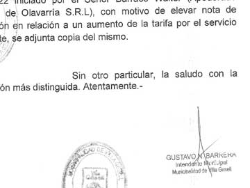 El pedido de aumento firmado por el intendente Gustavo Barrera