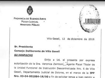 Fascimil de la solicitud de la fiscalia al Concejo Deliberante