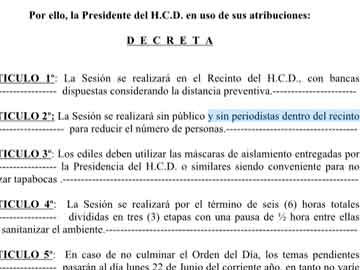 Decreto 2063, impide el ingreso de periodistas al recinto. Cambiemos pode derogarlo